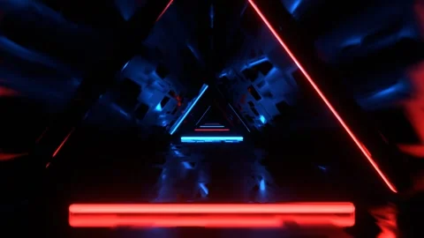 Blue and Red Flashing Triangular Neon Corridor Background VJ Loop in 4K Stock Footage 314363820