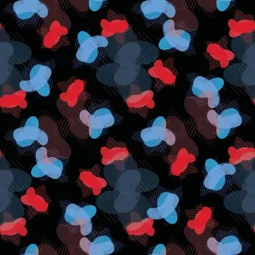 Blue and red flat style abstract vector banner seamless pattern. Modern geome Stockillustratie