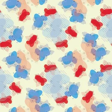 Blue and red flat style abstract vector banner seamless pattern. Modern geome イラスト素材