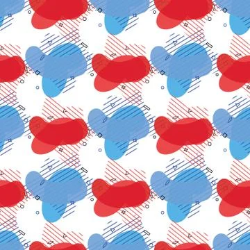 Blue and red flat style abstract vector banner seamless pattern. Modern geome Stockillustratie