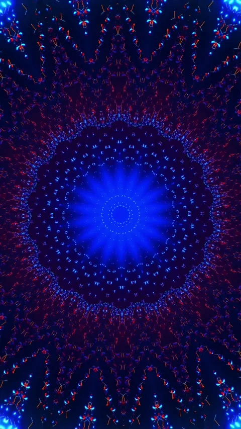 Blue and red flower with psychedelic pattern. Kaleidoscope VJ loop Vertical. 3D Stock Footage 313884094