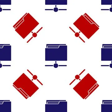 Blue and red FTP folder icon isolated seamless pattern on white background Stock Illustration