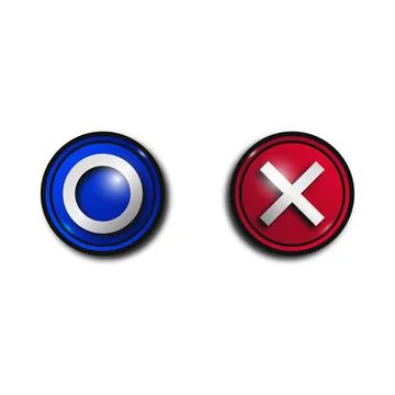 Blue and red game voting buttons, tic tac toe Stock Illustration