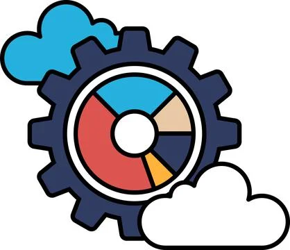 A blue and red gear with a cloud in the background Stock Illustration