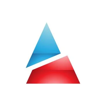Blue and Red Glossy Split Triangle Shaped Letter A Icon Stock Illustration