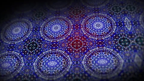 Blue and red glowing folk kaleidoscope pattern. Traditional floral ornament Stock Footage 248791950