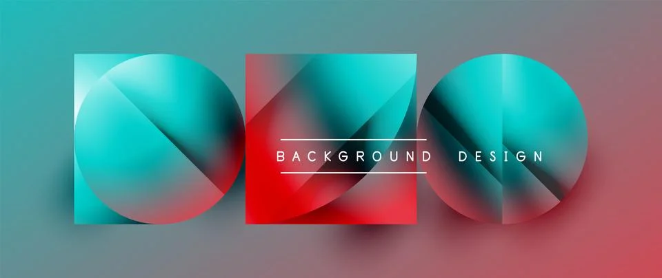 A blue and red gradient background with circles and squares Ilustración de archivo