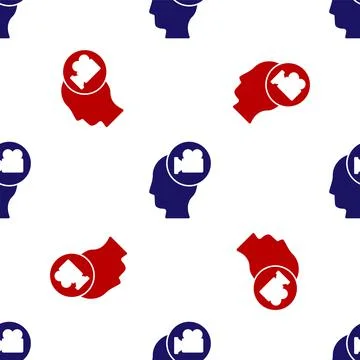 Blue and red Head with camera icon isolated seamless pattern on white background Illustrazione stock