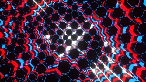 Blue and Red Hexagonal Moving Waves Background VJ Loop in 4K Stock Footage 262639038