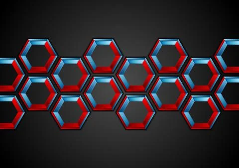 Blue and red hexagons abstract tech background Illustrazione stock