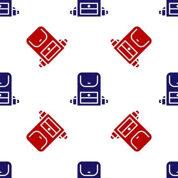 Blue and red Hiking backpack icon isolated seamless pattern on white background 库存插图