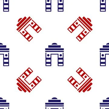 Blue and red India Gate in New Delhi, India icon isolated seamless pattern on Stock Illustration