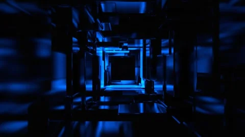 Blue and Red Infinite Strobe Sci-Fi Corridor Made of Metal Blocks Background Stock Footage 310294609