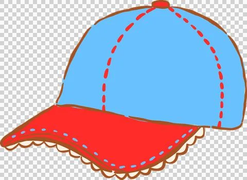 Blue and Red Lace Ruffle Baseball Cap Whimsical Hand Drawn Stock Illustration