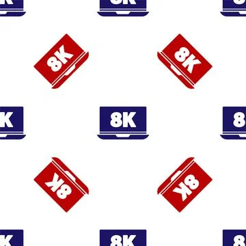 Blue and red Laptop screen with 8k video technology icon isolated seamless Stock Illustration