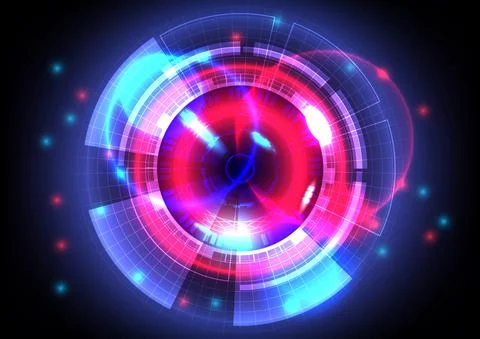 Blue and red light. Abstract glowing HUD circle background. Futuristic interf Stock Illustration
