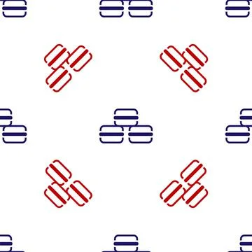 Blue and red Macaron cookie icon isolated seamless pattern on white background 스톡 일러스트