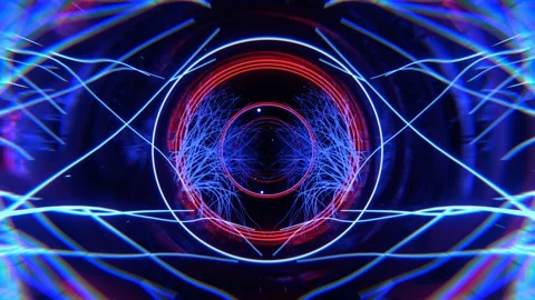 Blue and Red Magic Tunnel with Glowing Trees and Rings Background VJ Loop in Stock Footage 344099235