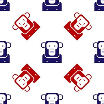 Blue and red Monkey icon isolated seamless pattern on white background. Vector Stockillustratie