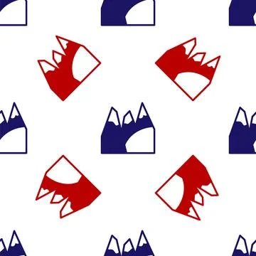 Blue and red Mountains icon isolated seamless pattern on white background. Sy Stock Illustration