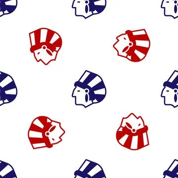 Blue and red Native American Indian icon isolated seamless pattern on white Stock Illustration