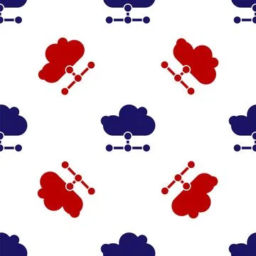 Blue and red Network cloud connection icon isolated seamless pattern on white イラスト素材