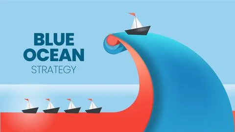 Blue and Red ocean strategy concept presentation vector infographic element Illustrazione stock