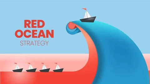 Blue and Red ocean strategy concept presentation vector infographic element Illustrazione stock