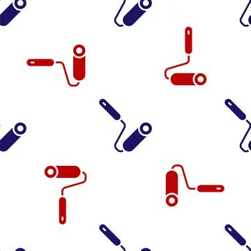 Blue and red Paint roller brush icon isolated seamless pattern on white Stock Illustration
