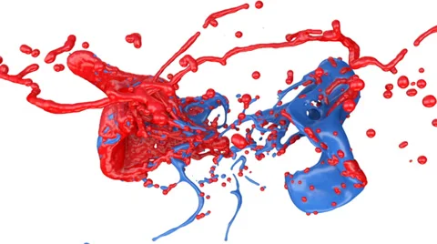 Blue and red paint splashes collide in slow motion (FULL HD) Stock Footage 36525836
