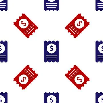 Blue and red Paper check and financial check icon isolated seamless pattern.. Stockillustratie