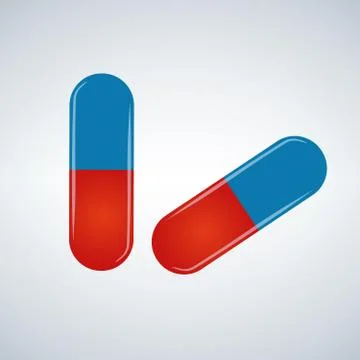 Blue and red pills. Vector illustration isolated on white background. Stock Illustration