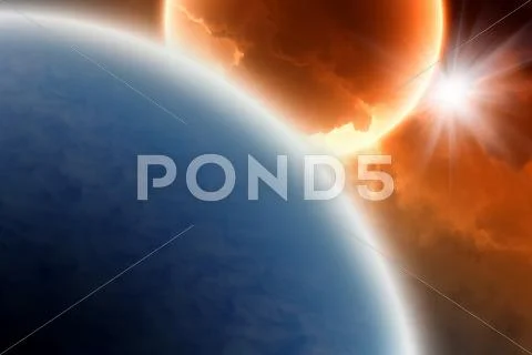 Blue and red planets Stock Illustration