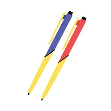 Blue and red plastic ballpoint pens isolated on white background Stock Illustration