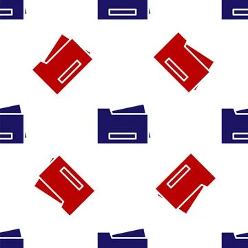 Blue and red Printer icon isolated seamless pattern on white background. Vector Illustrazione stock