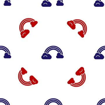 Blue and red Rainbow with clouds icon isolated seamless pattern on white Stock Illustration
