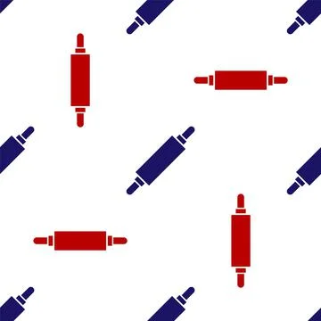 Blue and red Rolling pin icon isolated seamless pattern on white background.  Stock Illustration