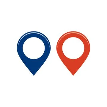 Blue and red round map pointers, location pins. Vector illustration isolated  Illustrazione stock