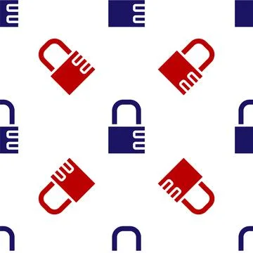 Blue and red Safe combination lock icon isolated seamless pattern on white Stock Illustration