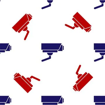 Blue and red Security camera icon isolated seamless pattern on white background イラスト素材
