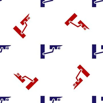Blue and red Security camera icon isolated seamless pattern on white backgrou Illustrazione stock