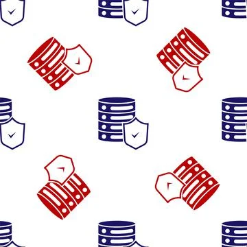 Blue and red Server with shield icon isolated seamless pattern on white イラスト素材