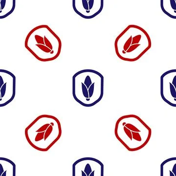 Blue and red Shield corn icon isolated seamless pattern on white background.. Illustrazione stock