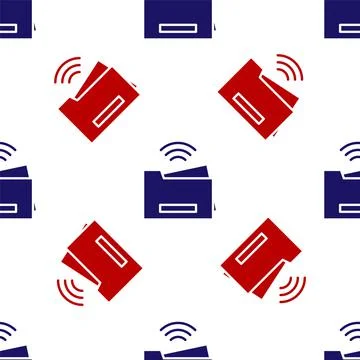 Blue and red Smart printer system icon isolated seamless pattern on white Illustrazione stock