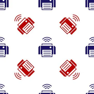 Blue and red Smart printer system icon isolated seamless pattern on white bac Stock Illustration