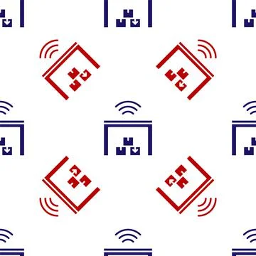 Blue and red Smart warehouse system icon isolated seamless pattern on white Stock Illustration