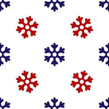 Blue and red Snowflake icon isolated seamless pattern on white background. .. Illustrazione stock