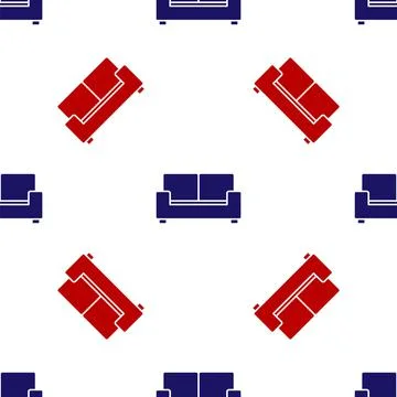 Blue and red Sofa icon isolated seamless pattern on white background. Vector Illustrazione stock