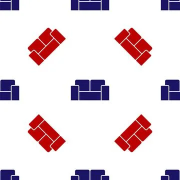 Blue and red Sofa icon isolated seamless pattern on white background. Vector Stock Illustration