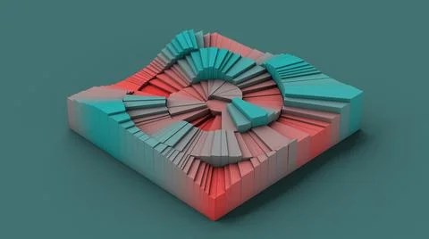 Blue and red square with broken surface. Abstract illustration, 3d render. Stock Illustration